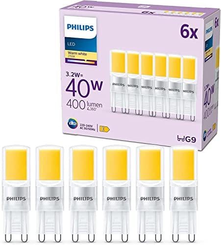 Philips Classic LED G9 Lampe, 40W, klar, warmweiß, nicht dimmbar, 6er Pack