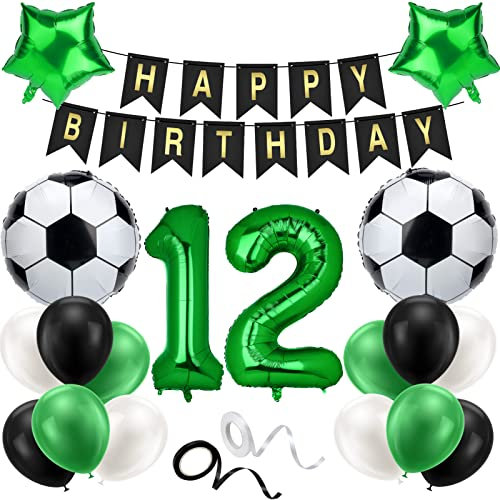 ALTcompluser Fußball Luftballon 12 Geburtstag Deko Grün 12.Geburtstagsdeko Jungen Happy Birthday Girlande 12 Jahre Deko Ballons für Kinder Junge Geburtstag Party Fußball Deko(12th)