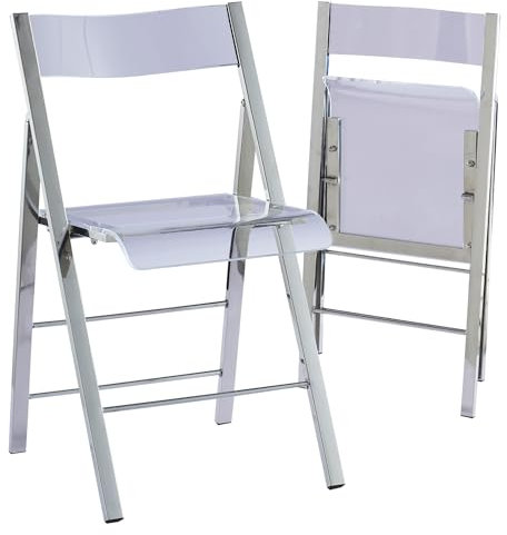 ISL Furnishings Kasper Flex Moderne Acryl-Klappstühle - Faltbarer transparenter klarer Lucite Stuhl mit verchromtem Stahlrahmen für drinnen, draußen, Esszimmer, Schreibtisch, Büro, Schminktisch -