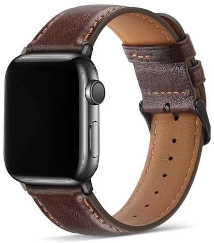 Tasikar Lederarmband Kompatibel mit Apple Watch Armband 49mm 46mm 45mm 44mm 42mm Premium Echte Leder Ersatzarmband Kompatibel mit Apple Watch Ultra SE Series10 9 8 7 6 5 4 3 2 1, Retro Braun
