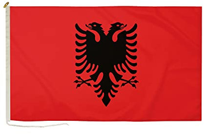 DuraFlag Albania - Bandiera piccola di cortesia, 50 x 30 cm, 50 x 30 cm, con scritta Courtesy