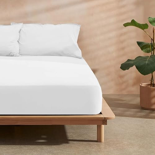 Belum Spannbettlaken aus Mikrosatin, Weiß, für 90 Betten, Spannbettlaken, Maße: 90 x 200 cm + 30 cm, Falten, verstellbar, extra weich, Spannbettlaken, resistent gegen Einlaufen, Verblassen und Reißen.