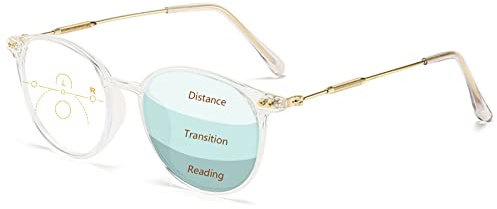 Lanomi Progressive Multifokale Lesebrille Blaulichtfilter Damen Herren Rund Gleitsichtbrille Lesehilfe Sehhilfe UV400 Schutz Brille mit Stärke Transparent Gleitsichtbrille 1.0