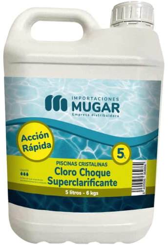 Mugar- Cloro Choque Líquido Aguas Cristalinas 5 litros- Cloro de Acción Rápida Superclarificante- Apto Liner