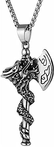 YAHOYA Axe Pendentif Collier Enrouleur Dragon Populaire Rétro Homme Acier Inoxydable Collier
