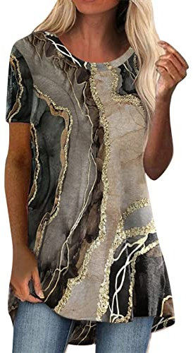 Longbluse Damen Lässig Kurzarm Blusen Damenbluse für Leggings Elegant Sommer Sommerbluse Damenblusen Große Größen Grosse Grössen Oberteile Bluse Modern Longshirt Floryday Leicht Tunika Pullover