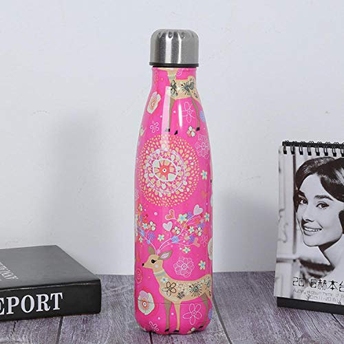 500 ml patrón de ciervo aislado termo deportivo termo de doble pared acero inoxidable regalo botella de agua cielo Blie/rosa, color: azul cielo (color: rosa)