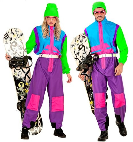 W WIDMANN MILANO Party Fashion - Kostüm Snowboarder, Overall, Retro Schneeanzug, 80er Jahre Outfit