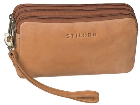 STILORD 'Kenneth' Handgelenktasche Herren Echtleder Braun mit Handgelenk-Schlaufe ideal als Männerhandtasche Reiseorganizer Unterarmtasche und Kuturbeutel - Handtasche Männer Leder