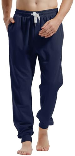 Amy Coulee Pantalon de Jogging pour Homme en Coton avec Poches, Pantalon de Loisirs de Fitness avec Cordon de Serrage, Bleu foncé, L