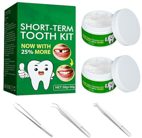 Ceonam Zahnreparatur-Set – 60 g temporäre künstliche Zähne Ersatz Perlen Kit mit 3 Stück Zahnpinzette Werkzeuge für temporäre Wiederherstellung von fehlenden und gebrochenen Zähnen Ersatz Zahnersatz