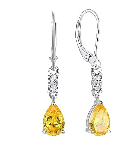 FJ Tropfen Hängend Ohrringe 925 Sterling Silber Citrin Ohrringe November Geburtsstein Schmuck Geschenke für Damen Frauen Mutter Freundin Mama