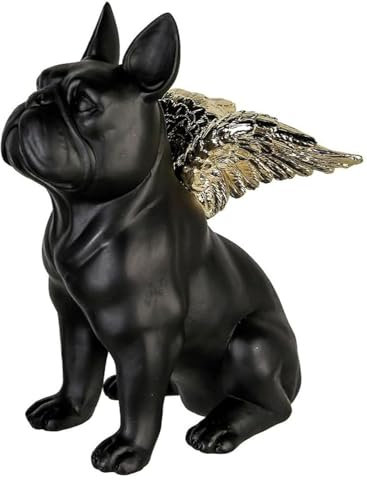 Pommerntraum ® | Dekorationsfigur Französische Bulldogge Bulli Hund Teufel mit goldenen Flügeln (schwarz)