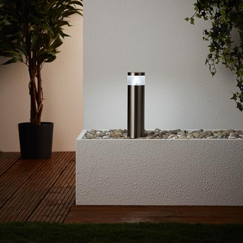 Lightbox LED Außen Sockellampe - 30 cm Höhe - Outdoor Stehleuchte als Wegeleuchte für den Garten - 4 W, 460 lm, 6500 K - spritzwassergeschützt (IP44) - aus Edelstahl/Kunststoff - in Edelstahl