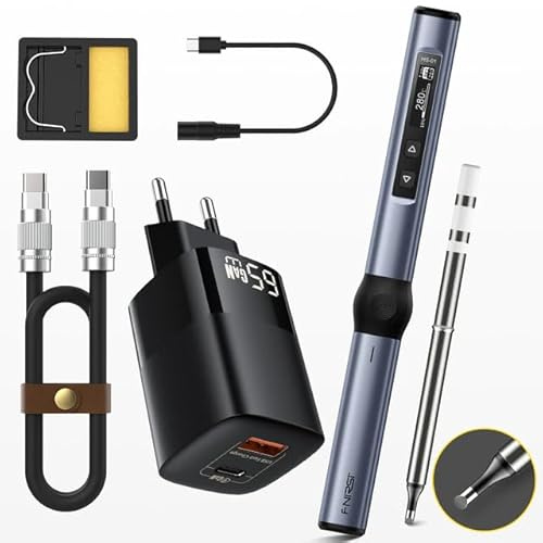 FNIRSI HS-01 - soldador eléctrico inteligente PD 65W con temperatura constante ajustable, estación de soldadura portátil de calentamiento rápido (Kit azul PD 65W)