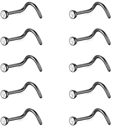 Decentraland 10 Stück Schwarz-Weiß (S-förmiger Nasenring) Nasenstecker aus Chirurgenstahl/Titan für Damen-Nasenloch-Piercing-Schmuck, 20 g