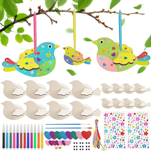 16 Stück 3D Vogel Windspiel Bastelset Basteln Kinder in 2 Größen,Vogelbastelset DIY Kinder Handwerk Bastelsets für Dekorative Garten,Geburtstag Spielzeug Geschenk Party für Jungen und Mädchen