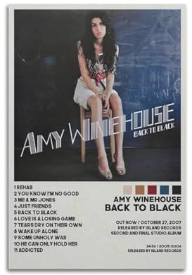 Szzmyo Amy Winehouse Poster, Motiv: Zurück zu Schwarz, Albumposter, dekoratives Gemälde, moderne ästhetische Leinwandposter, Schlafzimmer, Kunst, Wohnzimmer, Dekoration, Poster, 30 x 45 cm,
