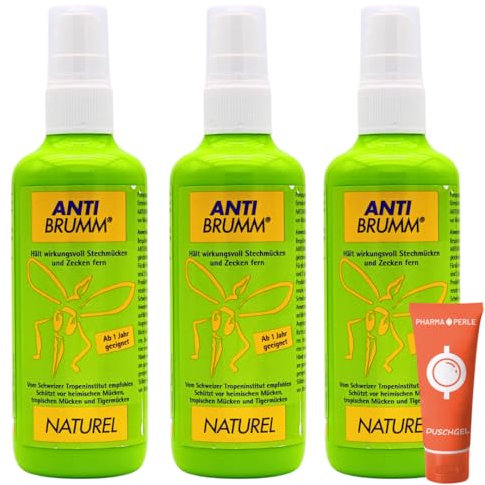 Anti Brumm Naturel Pumpspray 3x 150 ml I Schutz gegen Mücken und Zecken I auf natürlicher Basis I Mückenspray I Für zu Hause, Reisen I pflanzlich I Für Kinder ab 1 Jahr I Spar-Set plus Pharma Perle