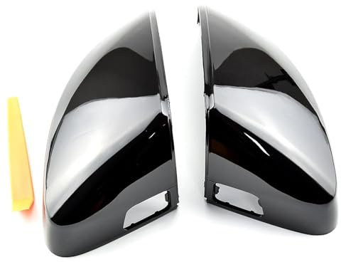 GUNIU Passend for Audi A3 8V 2014–2019, Klavierlack- und Kohlefaser-Schwarz-Spiegelabdeckung, Rückspiegelkappen-Design(With Side Assist-1)