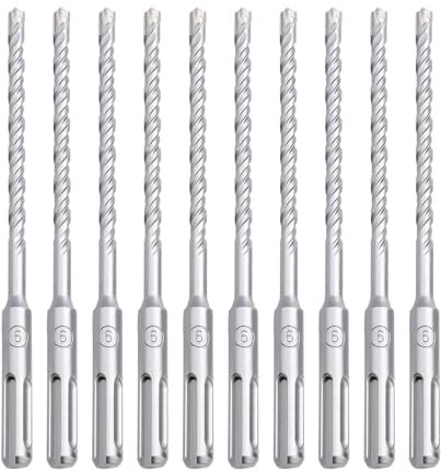 hsawbit 10PCS Masonry Drill Bits Set with SDS Plus Shank, 6mm x 160mm Hammer Drill Masonry Drills Tungsten Carbide Tip for Concrete, Brick, Cement Walls, Stone