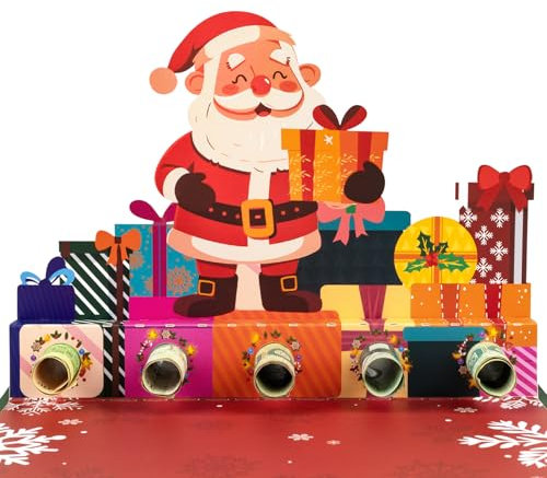 GREETING ART Pop-Up Karte Weihnachten - 3D Weihnachtskarte mit Weihnachtsmann als Geldgeschenk oder Gutschein für Kinder, Frauen & Männer, Popup Weihnachtsgrußkarte für Freundin oder Mama