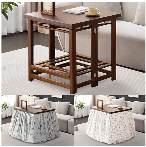 Kotatsu-Tisch, Faltbarer Esstisch, mit Abnehmbarer und Waschbarer Doppelseitiger Steppdecke, Winterwärmer Kotatsu-Tisch, mit Trockenfach, Heizung Nicht Inbegriffen,Braun,80×80cm/31.5×31.5in