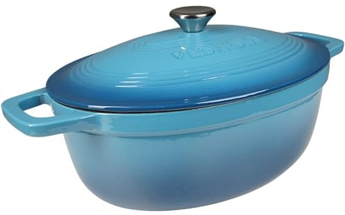 VeoHome - Olla de hierro fundido esmaltado (6 L, ovalada, olla ultra resistente, compatible con inducción/gas/horno, cocina homogénea, sabores auténticos, tapa de alivio