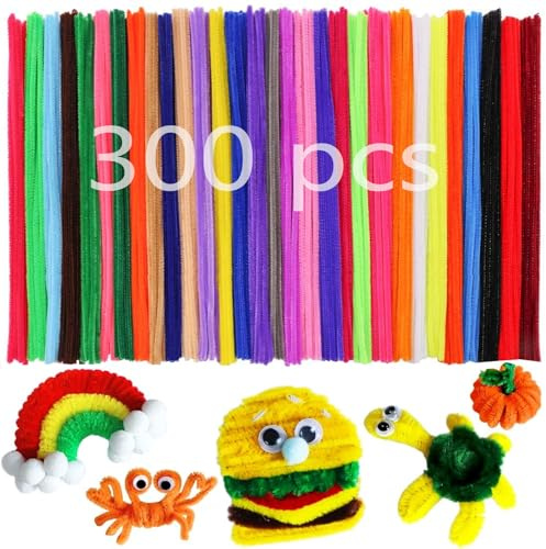 300 Stück pfeifenreiniger bunt,Pfeifenputzer Bunt Zum Herstellen mehrerer Farben,Biegeplüsch Basteldraht 30cm,für Kreative DIY-Projekte und Basteldeko für Kinder