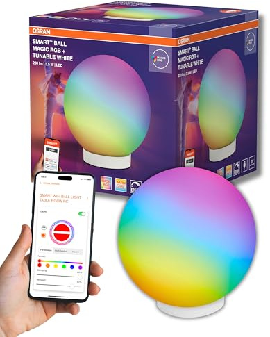 OSRAM SMART+ WIFI BALL LIGHT Mood- & Tischleuchte, schwarz, 5W, 200lm, dynamischer Magic RGB Lichteffekt, zwei Lichtquellen, dimmbar, lange Lebensdauer, einfache Montage, App-steuerbar, IP20