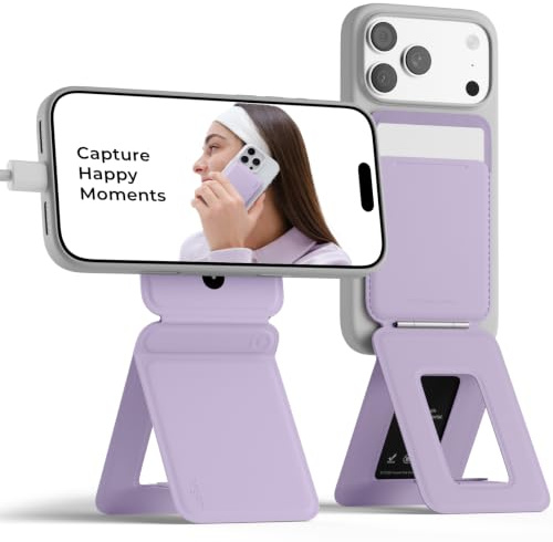 MOFT Handy Stativ für Smartphone, [Ultra Dünn & Tragbar] Faltebar MOVAS Veganes Leder Stativ für Magsafe, 3-in-1 Handy Ständer mit Magnetische Kartenhalter, Mini Selfie Stick, Pfingstrose