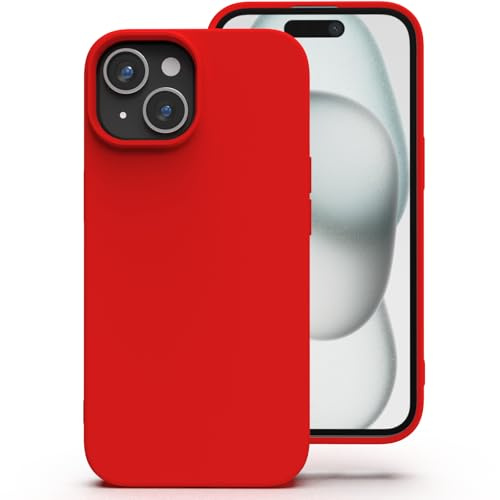 Zuvirelx Silikon Handyhülle für iPhone 15 Plus Hülle, Weiches Griff, Dünne, Minimalistisch, Stoßfest, rutschfest, Taschenpassend - Rot