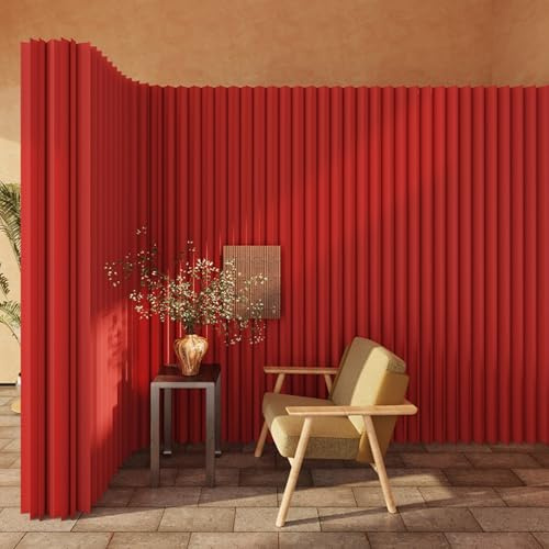 Klappbarer Raumteiler aus Papier, tragbare Papier-Trennwand - Stabiler Sichtschutz vielseitig einsetzbar für Büro, Einzelhandel, gewerbliche Räume, Wohnzimmer & Dekoration (Rot, H2.4m * L5m)