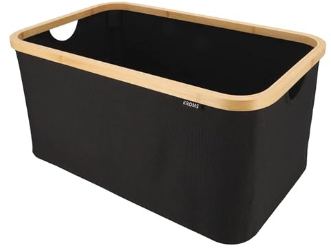 KROMS Wäschekorb Faltbar 45L - Noir - Wäschekorb Bambus - Wäschesammler für Schlafzimmer Badezimmer