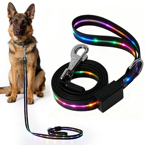 1.5 m LED Hundeleine, Beleuchtete Hundeleine mit LED, 12 Beleuchtungsmodi | Wasserdichte Hundeleine, Leuchtende Hundeleinen, Nachtsicherheit für Kleine, Mittelgroße und Große Hunde