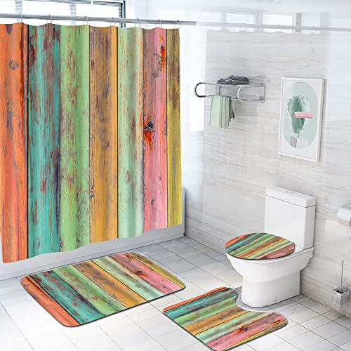 Ensemble 3 Tapis Salle De Bain 45X75Cm Grain De Bois Tapis Antidérapant Microfibre Absorbant, Tapis De Douche + Contour WC