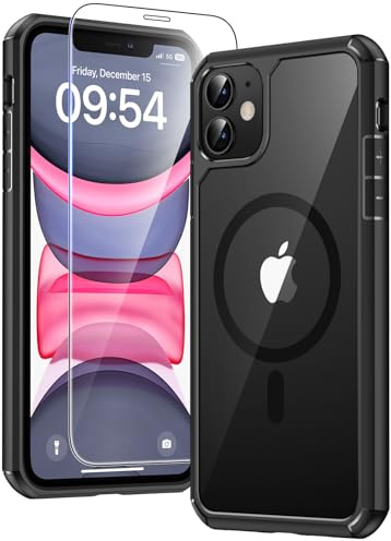 TAURI für iPhone 11 Hülle 6,1 mit Schutzfolie - Schwarz | Kompatibel mit MagSafe, Schutz nach Militärstandard, [Anti-Vergilbung] Stoßfest Magnetisch Handyhülle