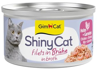 GimCat ShinyCat Filet in Brühe Hühnchen mit Garnelen - Nassfutter mit Fisch - 24 Dosen (24 x 70 g)