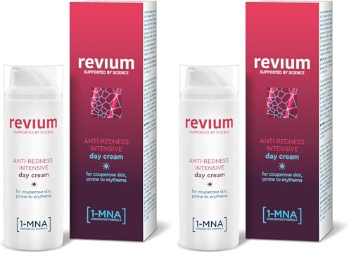 Revium Rosacea Anti-Rötung Intensive Tagescreme für Erythem-anfällige Couperose-Haut, mit UVA- und UVB-Filtern, 1-MNA-Molekül, Korallenmoos-Rotalgen-Extrakt, Acerola-Frucht, 50ml (Packung mit 2)