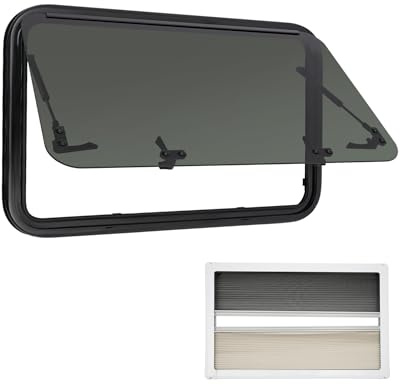Ausstellfenster Aluminiumlegierung Wohnmobil Fenster 85° Öffnungswinkel Wohnwagen Fenster Fliegengitter Wohnmobilfenster Sonnenschutzrollo Caravan Seitenfenster (800x500mm)