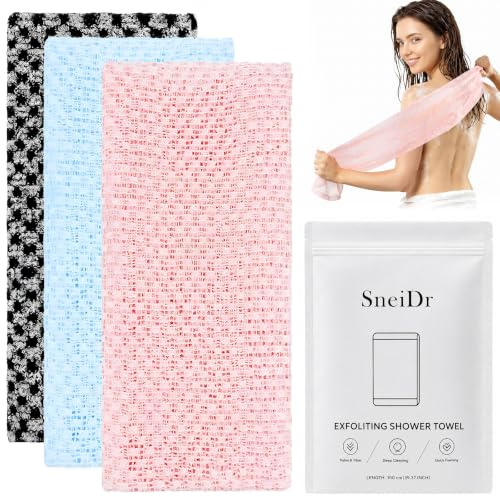 SneiDr 5pcs Toalla Exfoliante Japonesa Antibacteriana 3 Paño Largo Nylon | Guante Exfoliante Corporal Esponja de Ducha Kit Toalla de Baño 100cm para la Espalda para Baño Sauna Hombres Mujeres