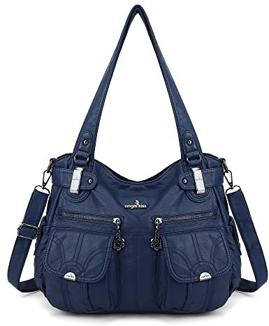 Angelkiss Damen Handtasche Große Doppelreißverschluss Multi Pocket Washed Schultertasche Designer-Handtaschen für Frauen