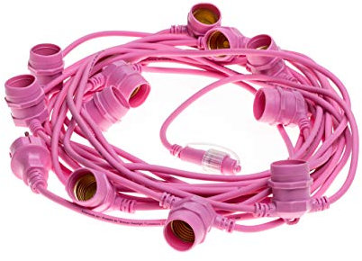 AMARCORDS - Guirlande lumineuse ROSE d'extérieure avec 11 douilles E27, câble rond, prise schuko, longueur 12,5 m. Assemblable jusqu'à 100 mètres!