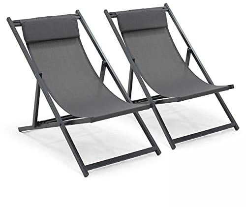 Oviala Lot de 2 transats en Aluminium Anthracite