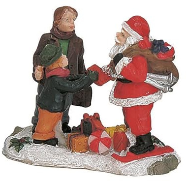Weihnachtliche Miniatur-Figuren Winterwelt-Szene aus Poly Höhe 6 cm – Weihnachtsmann mit Geschenken - detailreiche Winterwelt Szene für Weihnachtsdorf Miniaturwelt Weihnachtsdekoration Sammlerobjekt