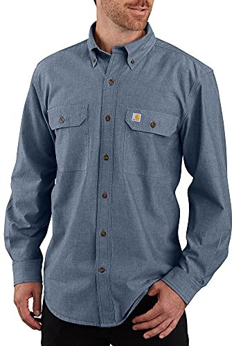 Carhartt Men's Original Fit Long Sleeve Work Utility Button Down Shirt, Denim Blue Chambray, XXL
