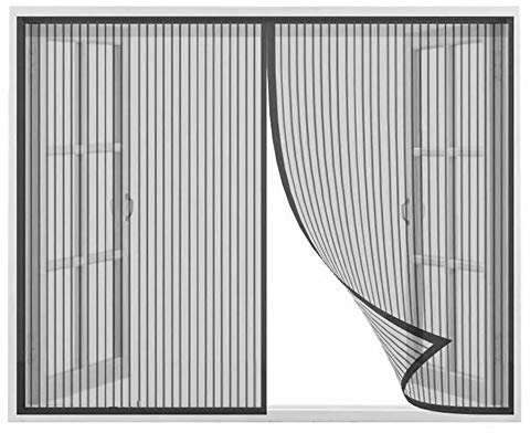CHENG Zanzariera a Porta 100x155cm, Tende per Porte Francesi di Maglia, Chiude Automaticamente Rete, Finestre A Saliscendi - Nero