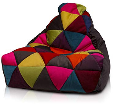 Ecopuf Keiko S Patchwork Sitzsack aus Mikrofaser - Plüsch-Bean-Bag mit Tragegriff - 75x70Cm
