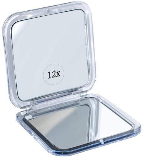 Miroir Grossissant X12 pour Sac à Main - Petit et Pliable pour Tenir dans la Poche - Miroir de Voyage pour Maquillage (Argenté)