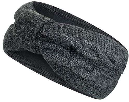 Damen Stirnband gestricktes Haarband mit Schleife und Zopfmuster, Mädchen Ohrenwärmer gefüttert mit weichem Fleece Innenfutter, SB1019